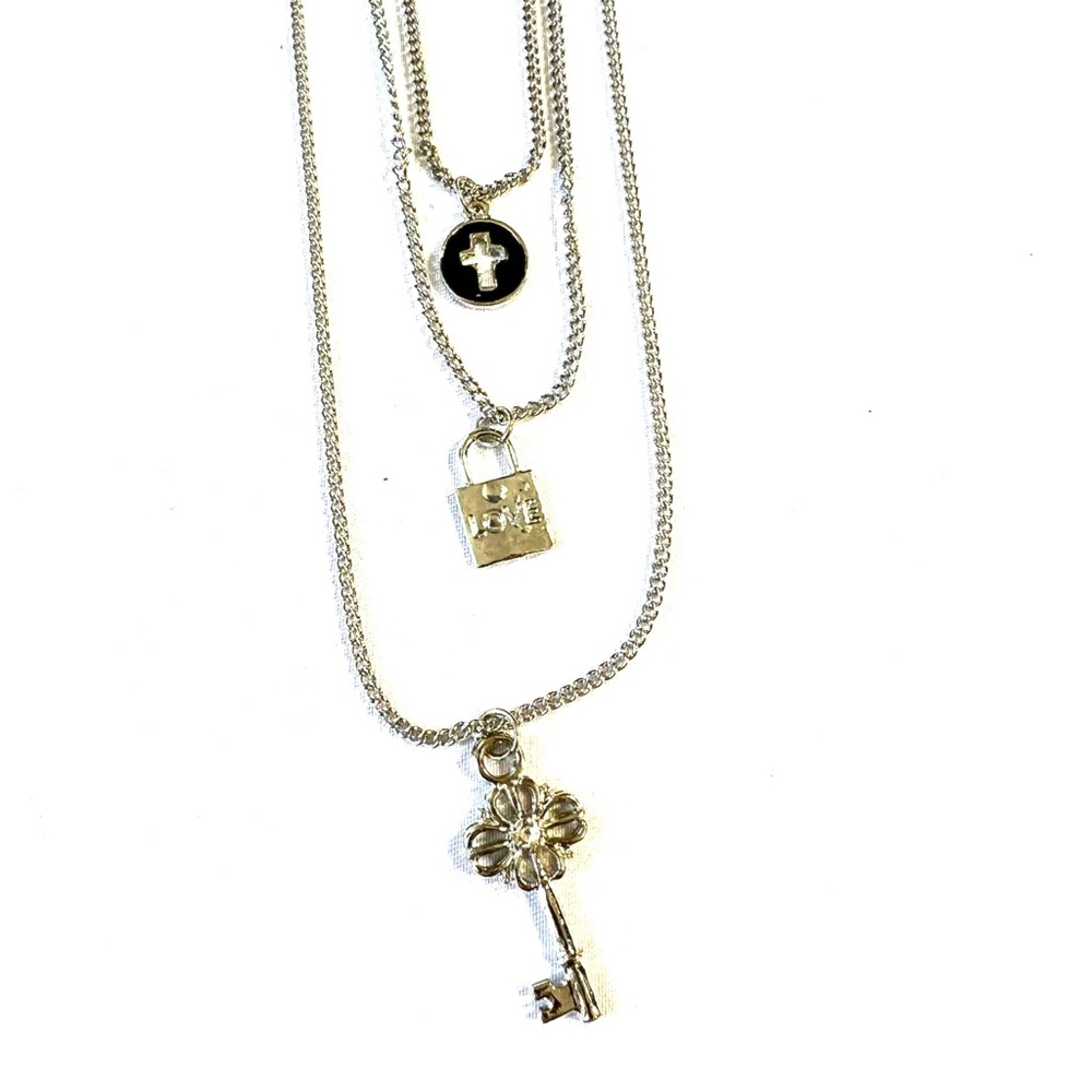Set of 3 layered Necklaces Gold Silver
